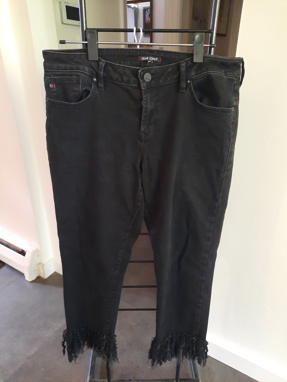 Dear John Black Frayed Hem Cropped Jeans
